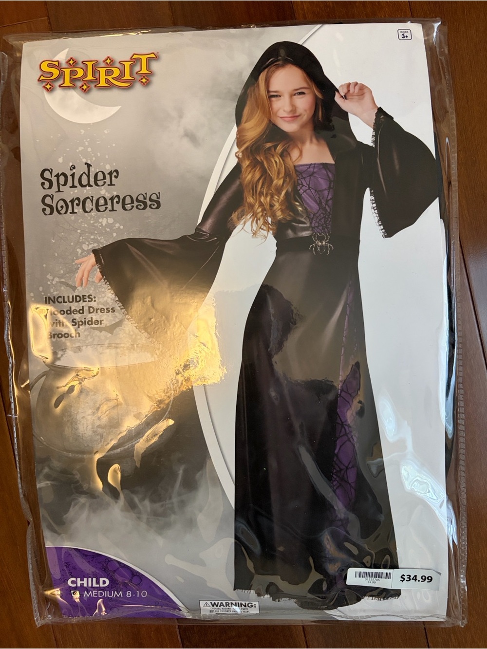 Spirit Spider Sorceress Costume - Black & Purple Hooded Gown